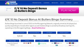 10 No Deposit Bonus at Butlers Bingo