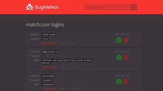match.com passwords - BugMeNot