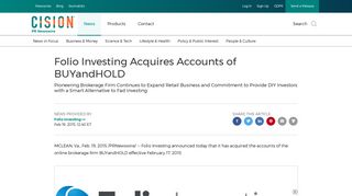 Folio Investing Acquires Accounts of BUYandHOLD - PR Newswire