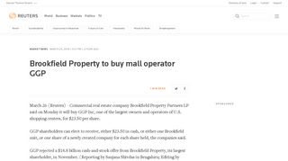 Brookfield Property to buy mall operator GGP | Reuters