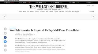 Westfield America Is Expected To Buy Mall From TrizecHahn - WSJ