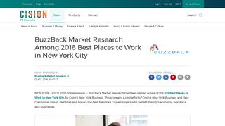 BuzzBack Market Research Among 2016 Best Places to Work in New ...