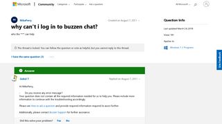 why can't i log in to buzzen chat? - Microsoft Community