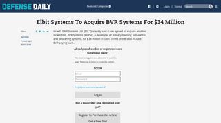 Elbit Systems To Acquire BVR Systems For $34 Million - Defense Daily
