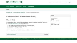 Configuring Blitz Web Access (BWA) - Dartmouth Services Portal