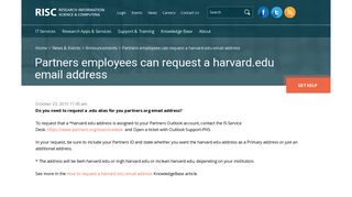 Partners employees can request a harvard.edu email address ...