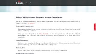 Boingo Wi-Fi Customer Support - Cancel - Boingo Wireless, Inc.