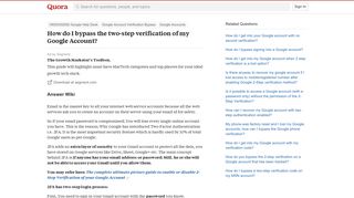 How to bypass the two-step verification of my Google Account - Quora
