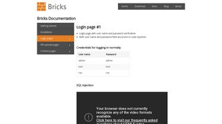 SQL injection | OWASP Bricks Login page #1