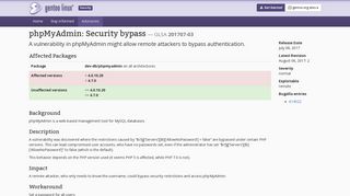 phpMyAdmin: Security bypass (GLSA 201707-03) — Gentoo Security