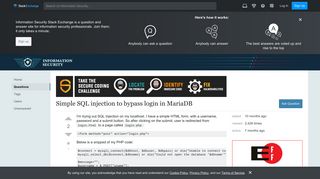 php - Simple SQL injection to bypass login in MariaDB ...