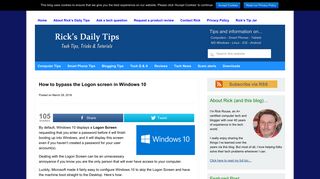 How to bypass the Logon screen in Windows 10 - Rick's Daily Tips