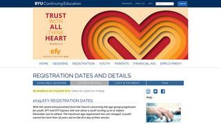 Registration Dates and Details | Especially For Youth - EFY - BYU