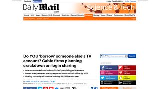 Cable TV firms planning crackdown on shared passwords - Daily Mail