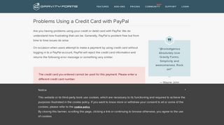 Problems Using a Credit Card with PayPal | Gravity Forms