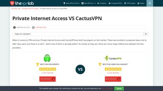 Private Internet Access VS CactusVPN - December 2018 - The VPN Lab