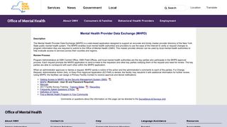 Mental Health Provider Data Exchange (MHPD) Home Page