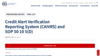 Credit Alert Verification Reporting System (CAIVRS) and SOP 50 10 5(D)