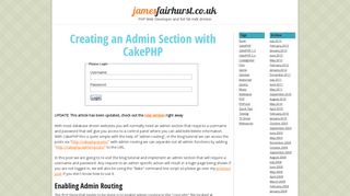 Creating an Admin Section with CakePHP | James Fairhurst