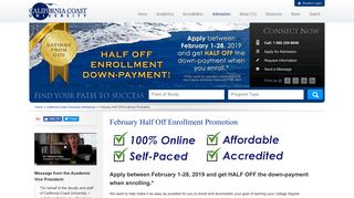Half Off Enrollment Down-Payment Offer ... - California Coast University