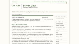 Office 365 Login Error - Service Desk - Cal Poly, San Luis Obispo