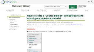 eReserve System Getting Started with BlackBoard - Cal Poly Pomona
