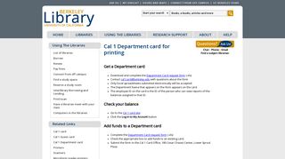 Cal 1 Department card for printing | UC Berkeley Library