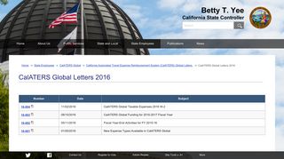 California State Controller's Office: CalATERS Global Letters 2016