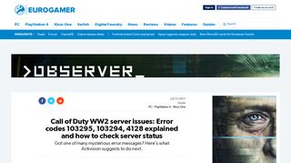 Call of Duty WW2 server issues: Error codes 103295, 103294, 4128 ...