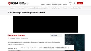 Terminal Codes - Call of Duty: Black Ops Wiki Guide - IGN