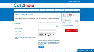 Call2India Websignup - Cheap Calls to India and other destinations