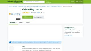 CalorieKing.com.au Reviews - ProductReview.com.au