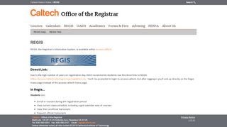 REGIS | Office of the Registrar - Caltech Registrar