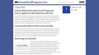 Calvin Klein | Apply, Login, Pay Credit Card, Earn Rewards : Rewards ...