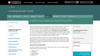 Supplementary Application Questionnaire (SAQ) | Undergraduate Study