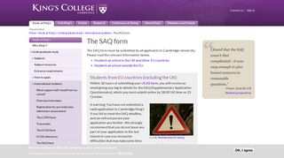 The SAQ form | King's College, Cambridge The SAQ form