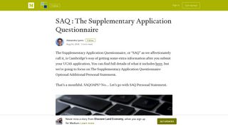 SAQ : The Supplementary Application Questionnaire – Discover Land ...