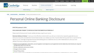 Personal Online Banking Disclosure - Cambridge Savings Bank