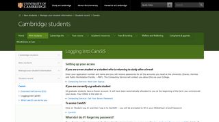 Logging into CamSIS | Cambridge students