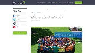Welcome Camden Visconti | CamdenLiving.com | Cindy Fredlund