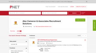 Alec Cameron & Associates Recruitment Solutions Company ... - PNet