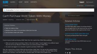 Can't Purchase WoW Token With Money - Blizzard Support