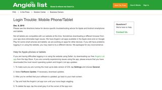 Login Trouble: Mobile Phone/Tablet | Angie's List