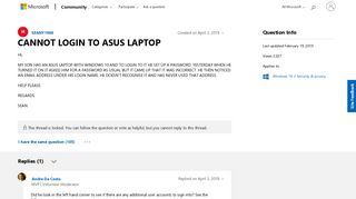 CANNOT LOGIN TO ASUS LAPTOP - Microsoft Community