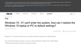 Windows 10 - If I can't enter the system, how can I restore the ... - Asus