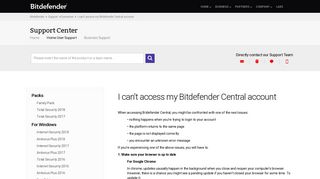 I can't access my Bitdefender Central account