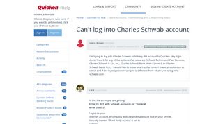 Can't log into Charles Schwab account | Quicken Customer Community ...