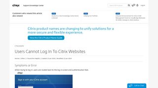 Users Cannot Log In To Citrix Websites - Support & Services