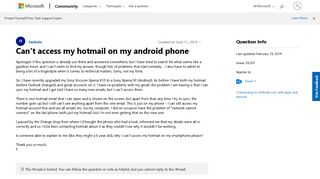 Can't access my hotmail on my android phone - Microsoft Community