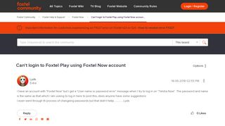 Foxtel Help & Support - Can't login to Foxtel Play using Foxtel Now ...